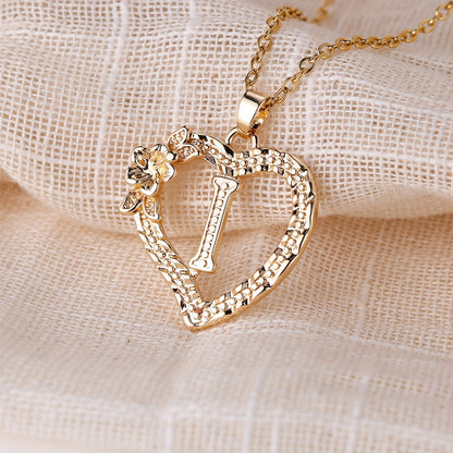 Palace Style Love Flower Letter Pendant Necklace - One 26 Letter Necklaces A-Z Capital Letter