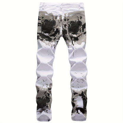 Camouflage Jeans, Casual Mid Stretch Breathable Straight Leg Slim Fit