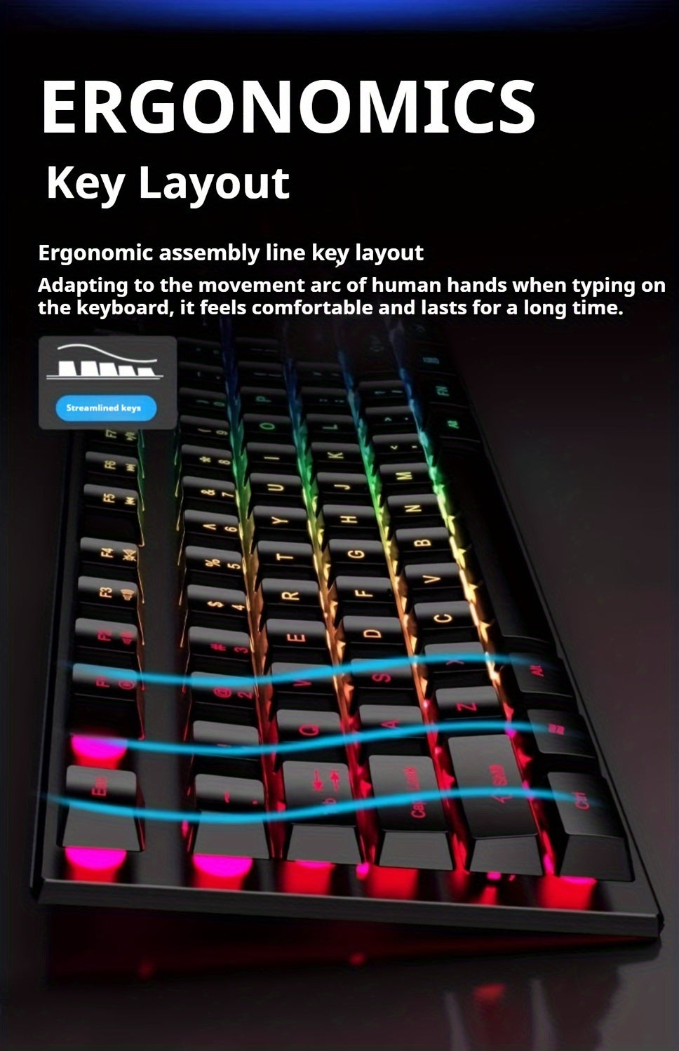 Silent Wired Gaming Keyboard, 104-Key Full Size Rainbow LED Backlit, Quiet Typing