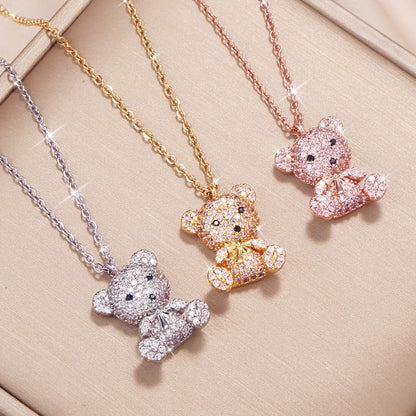 Vibrant Full Rhinestone Bear Pendant Necklace - Y2K Inspired Jewelry