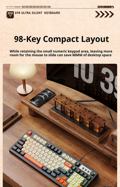 Wired Gaming Keyboard with Rainbow Backlit, Portable Black Keyboard for-98 Keys