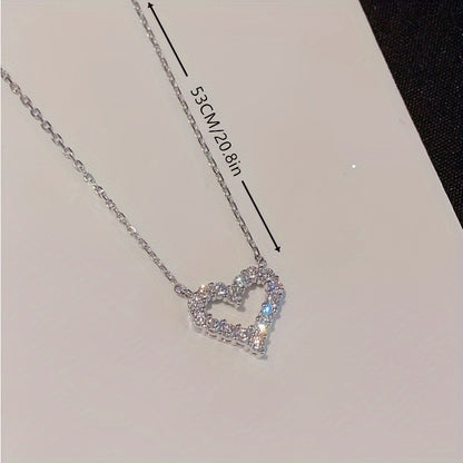 1pc Sparkling Faux Diamond Heart Pendant Necklace For Men And Women -