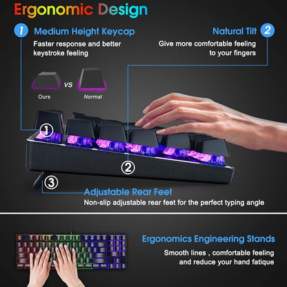 Mechanical Gaming Keyboard, Compact 89 Keys RGB Backlit