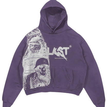 Y2K Style Hooded Pullover Sweatshirt with Kangaroo Pocket, Long Sleeve Polyester