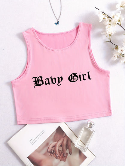 Letter Print Crop Tank Top, Y2K Sleeveless Tank Top For, Women's Clothing