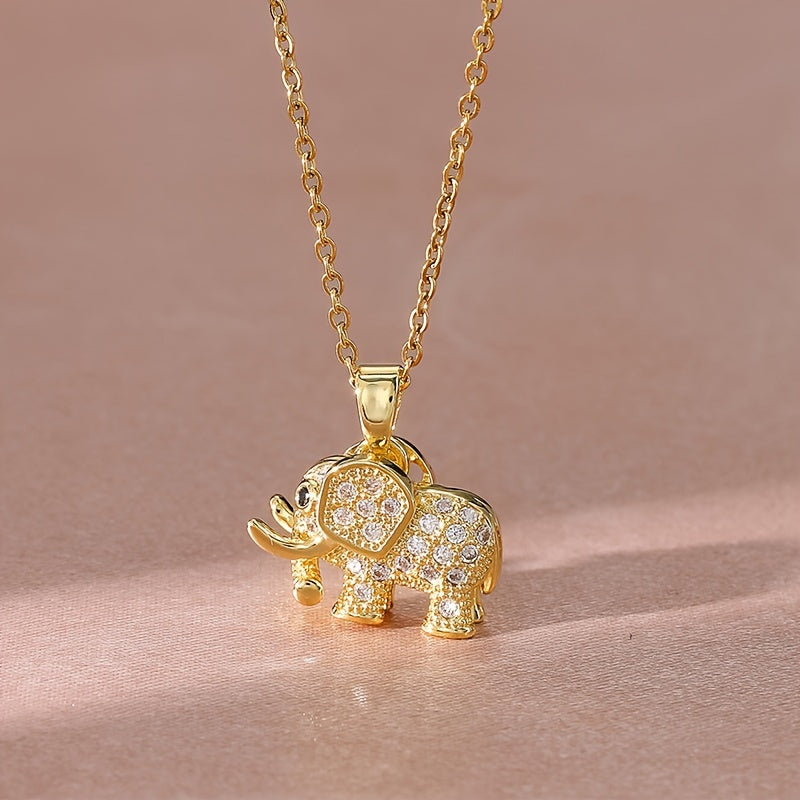 18K Gold Plated Elephant Necklace Elegant Sparkling Zirconia Animal Pendant Necklace