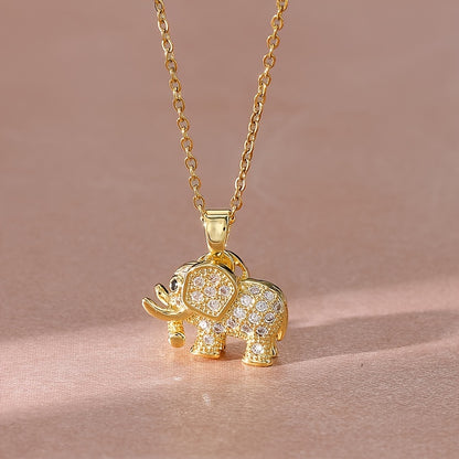 18K Gold Plated Elephant Necklace Elegant Sparkling Zirconia Animal Pendant Necklace