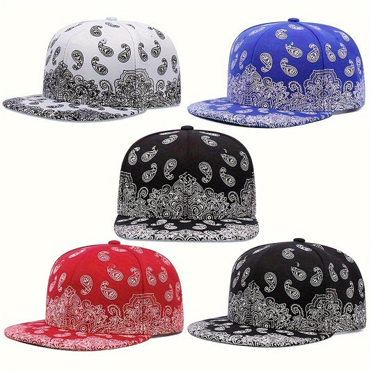 Vibrant  Paisley Print Snapback Hat Classic Solid ColorAdjustable Strap and Lightweight Design