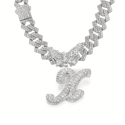 Initial Butterfly Pendant Cuban Link Chain Necklace Iced Out Rhinestone Chain Initial Letter Name Necklace