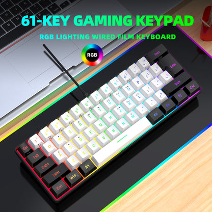 Wired Gaming Keyboard - Mini 61-Key, RGB Backlight, Suitable for PC/Mac