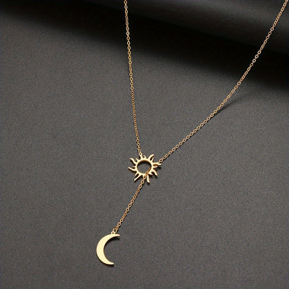 Stainless Steel Sun Totem & Moon Necklace For Women