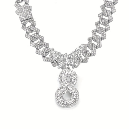 Initial Butterfly Pendant Cuban Link Chain Necklace Iced Out Rhinestone Chain Initial Letter Name Necklace