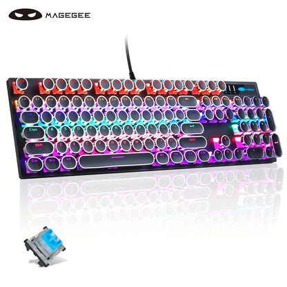 Mechanical Gaming Keyboard with Blue Switches - Round LED Backlit Keycaps, Wired USB Connectivity for Enhanced Gaming