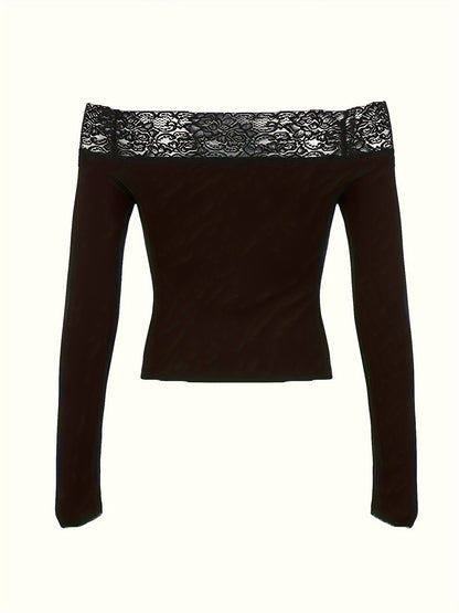 Y2K Elegant Lace Stitching One-Shoulder Fit Long Sleeve Top for Targeted