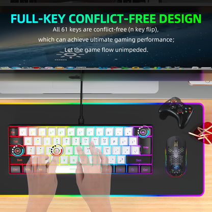 Wired Gaming Keyboard - Mini 61-Key, RGB Backlight, Suitable for PC/Mac