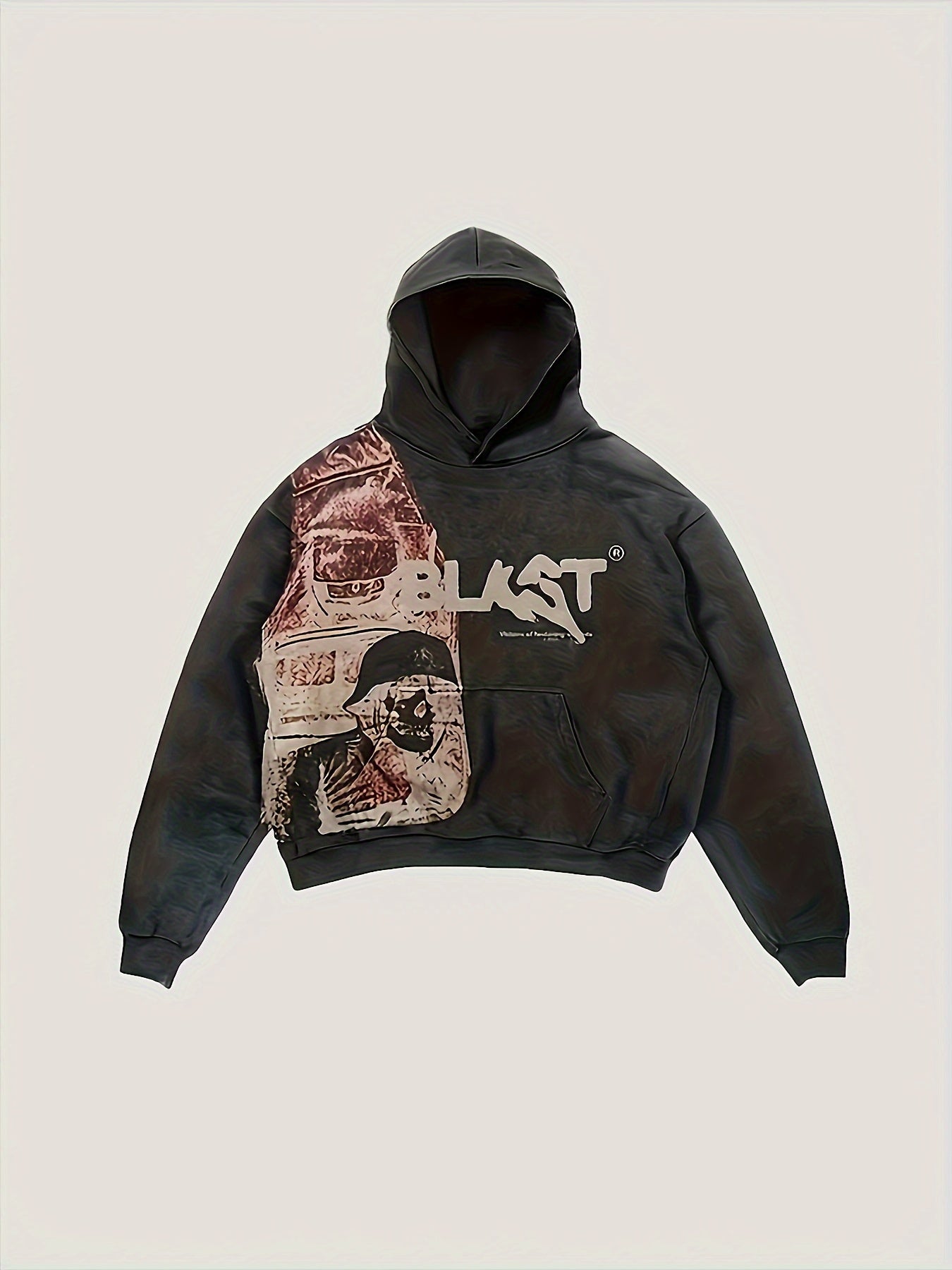 Y2K Style Hooded Pullover Sweatshirt with Kangaroo Pocket, Long Sleeve Polyester