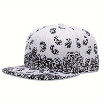 Vibrant  Paisley Print Snapback Hat Classic Solid ColorAdjustable Strap and Lightweight Design