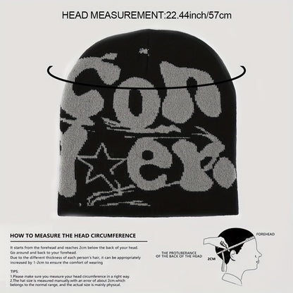 Y2K Beanie Cap, Warm graphic vintage Beanie