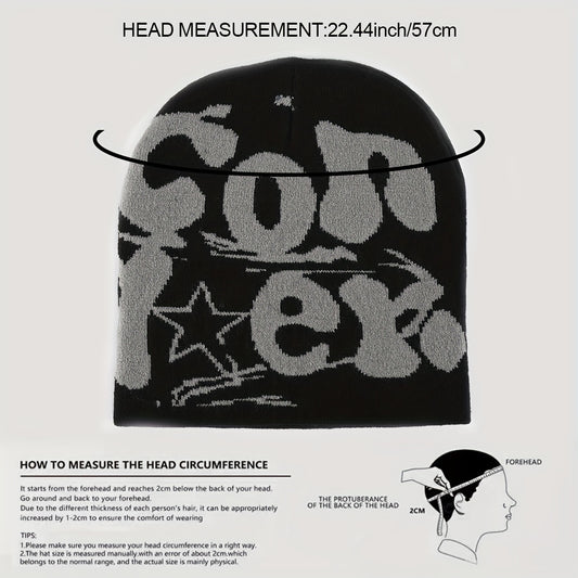 Y2K Beanie Cap, Warm graphic vintage Beanie