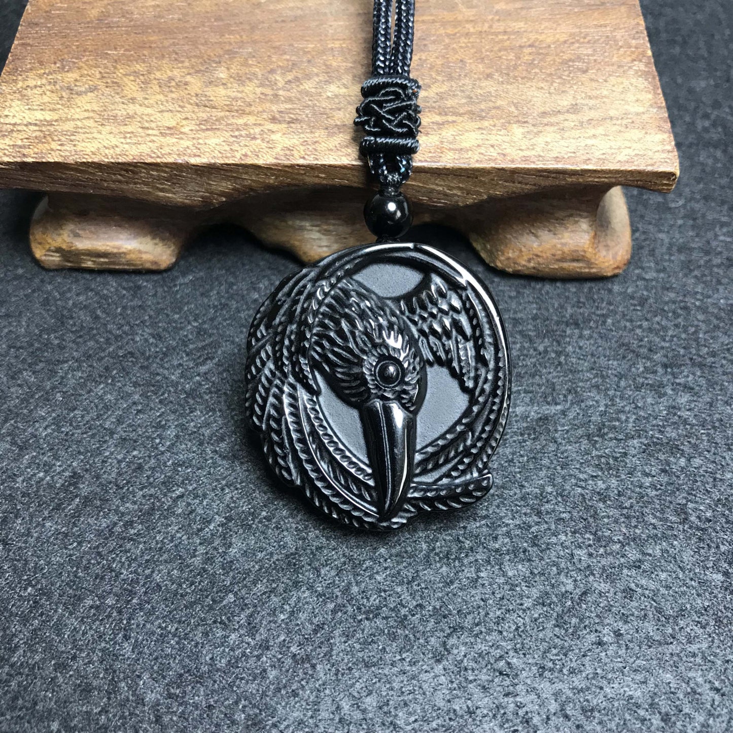 Natural Obsidian Necklace, Raptor Pendant, Crystal Necklace Pendant