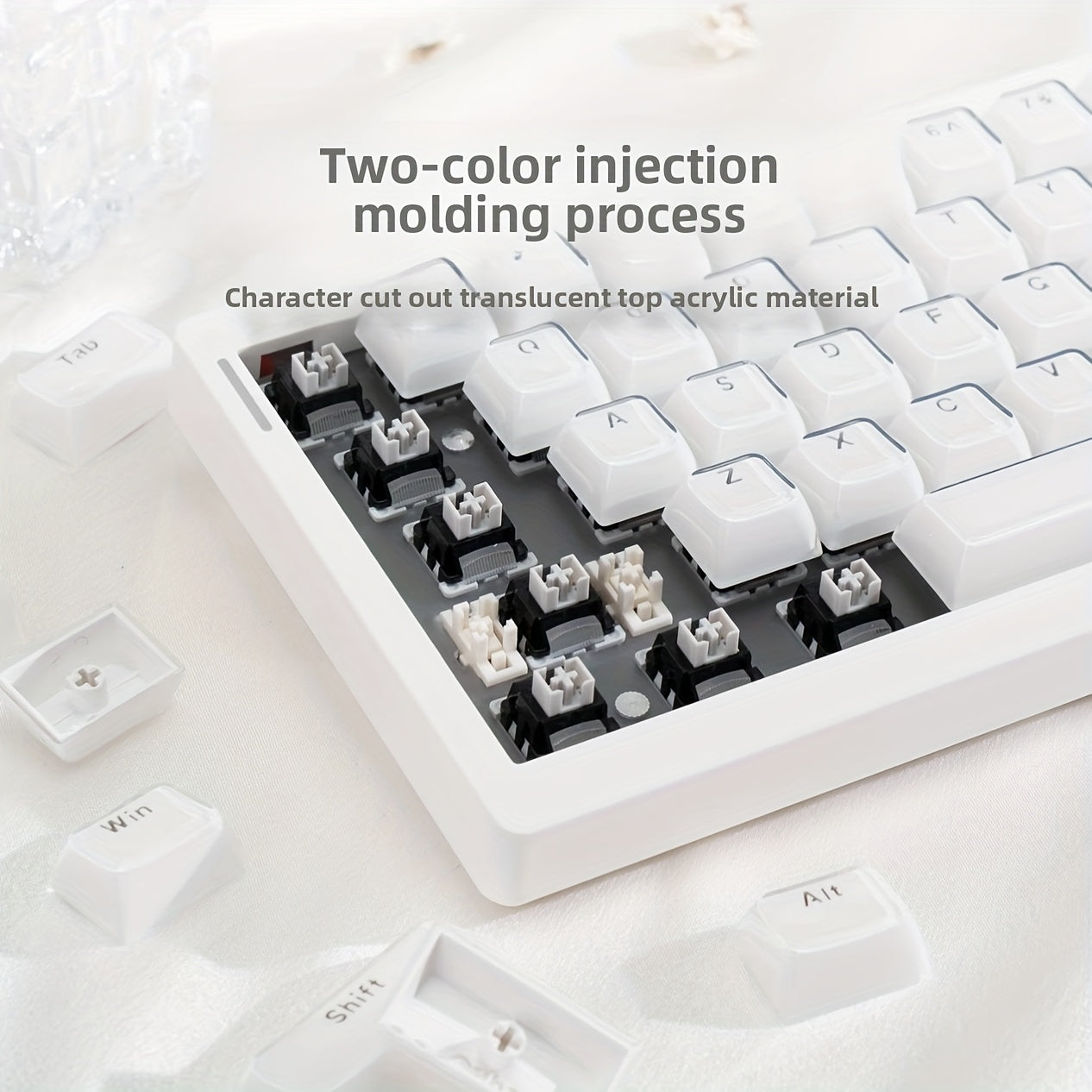 Crystal Keycaps Small Transparent Pudding Crystal Keycaps Engraved, Suitable for Mechanical Keyboards,