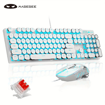 Mechanical Gaming Keyboard with Blue Switches - Round LED Backlit Keycaps, Wired USB Connectivity for Enhanced Gaming