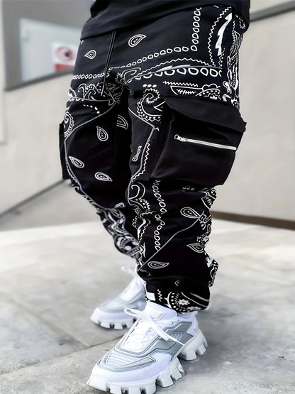 Mens Stylish Paisley Cargo Joggers - Comfortable Graphic Print
