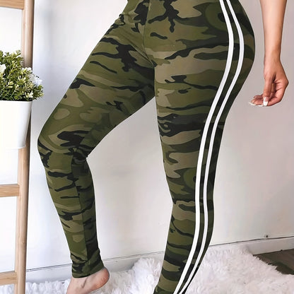 Plus Size High Waisted Camo Print Sports Leggings