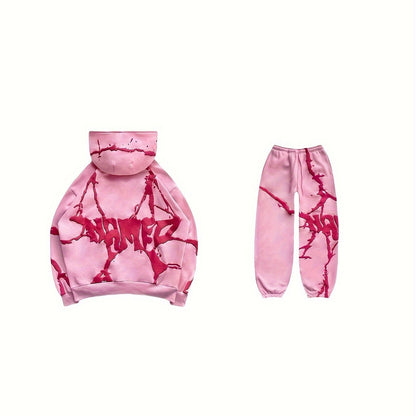 Fashion Designer Couple Men Women Sweatshirt Set Y2K Oversize Full Zip Up  Streetwear Vintage Puff Print Sweatshirts Menswear Oversized