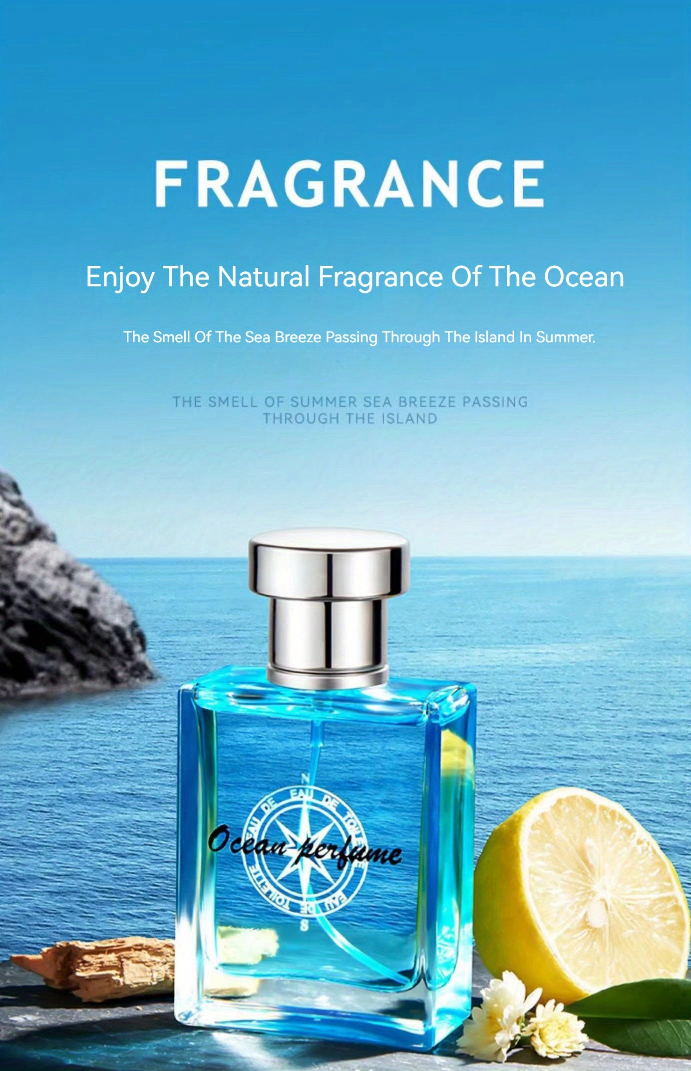 50ml Ocean Pheromones Cologne - Long-Lasting, Light, Fresh, Natural Fragrance for Men,  1.7 Fl. Oz