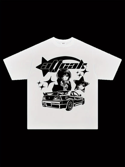 Y2K Graphic T-shirt, Short Sleeve Crew Neck Top
