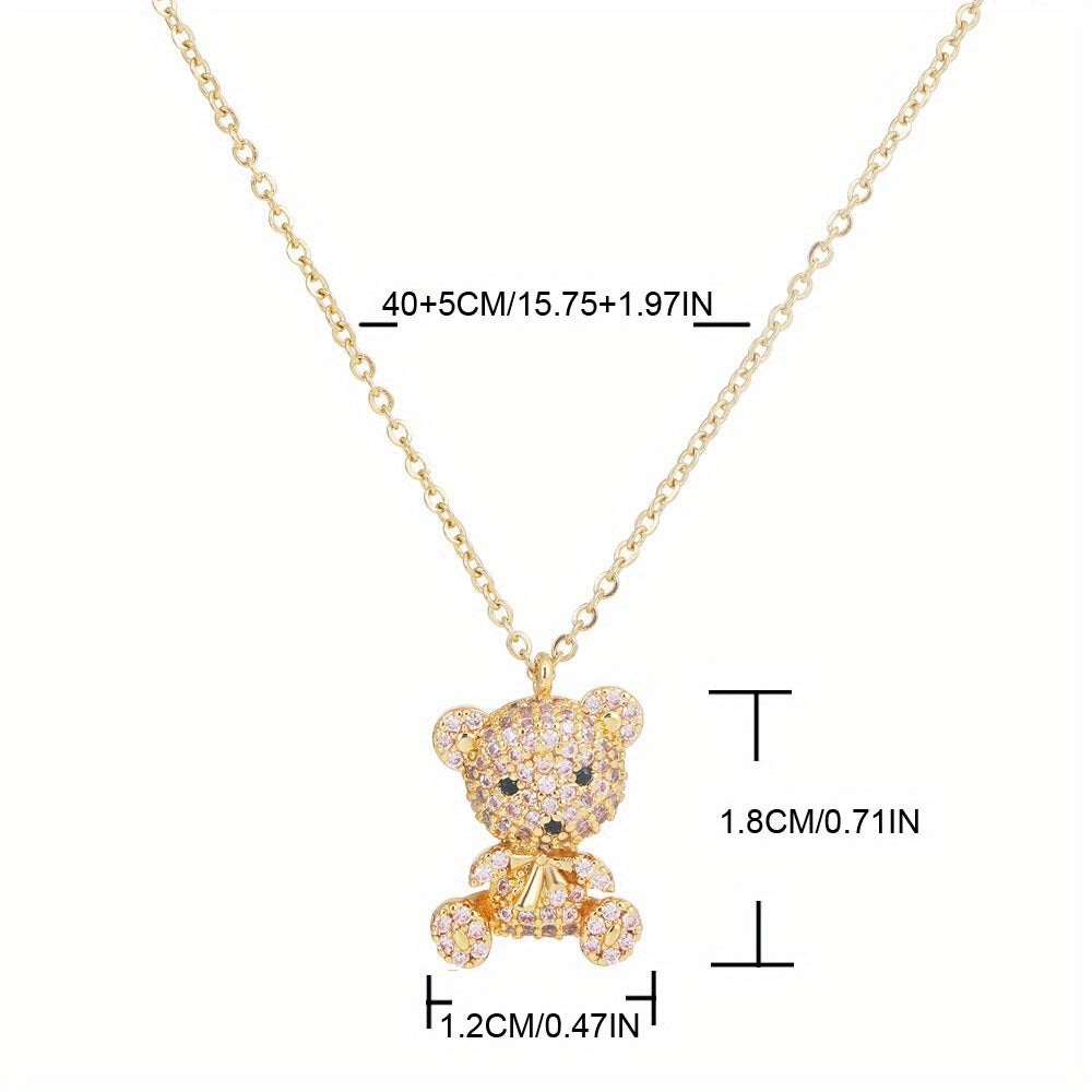 Vibrant Full Rhinestone Bear Pendant Necklace - Y2K Inspired Jewelry