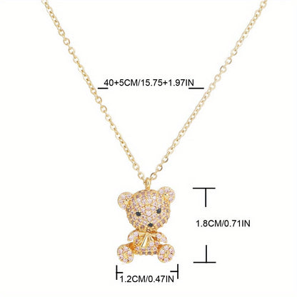 Vibrant Full Rhinestone Bear Pendant Necklace - Y2K Inspired Jewelry
