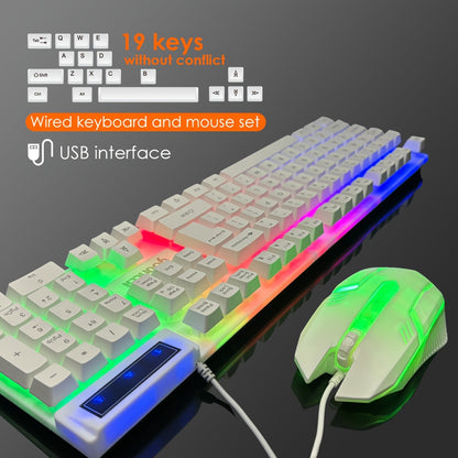 Rainbow Backlit Wired Gaming Keyboard and Mouse Set, 19-Key Rollover, Adjustable Brightness, 2 Lighting Modes, Ergonomic Design, Hotkeys, Media Keys, USB Powered, No Battery