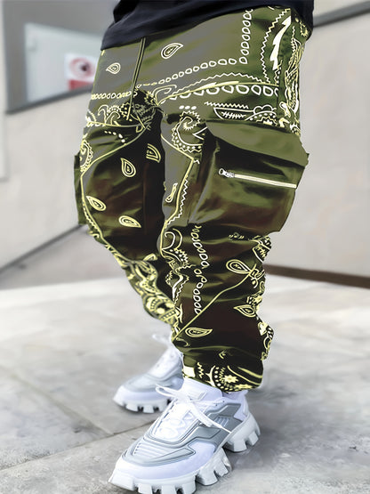 Mens Stylish Paisley Cargo Joggers - Comfortable Graphic Print
