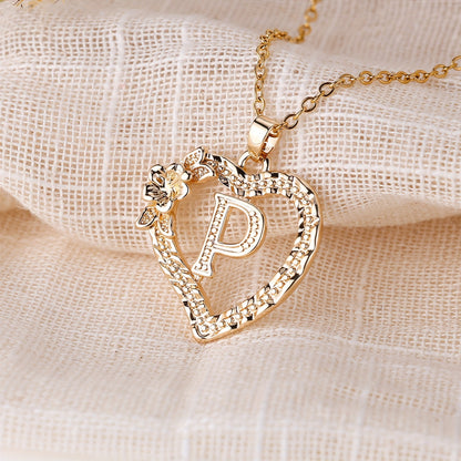 Palace Style Love Flower Letter Pendant Necklace - One 26 Letter Necklaces A-Z Capital Letter