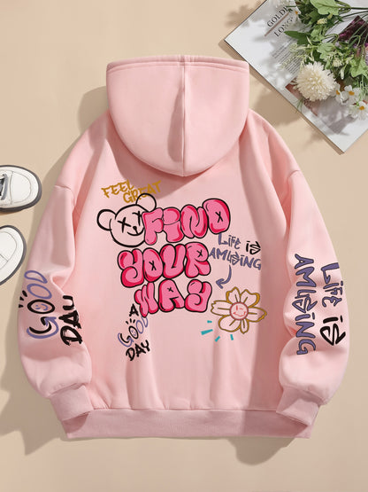 Graphic Vintage Hoodie - Soft Elasticity Polyester Drawstring Hooded Sweatshirt