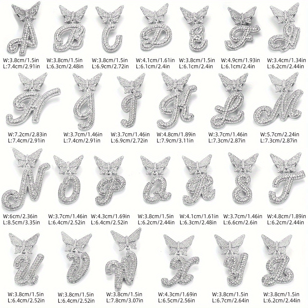 Initial Butterfly Pendant Cuban Link Chain Necklace Iced Out Rhinestone Chain Initial Letter Name Necklace