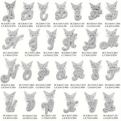 Initial Butterfly Pendant Cuban Link Chain Necklace Iced Out Rhinestone Chain Initial Letter Name Necklace