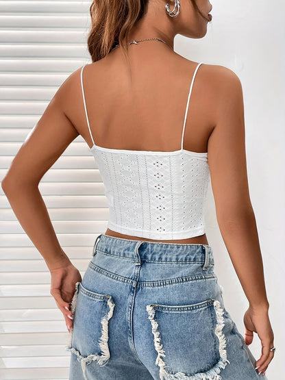Eyelet Cami Top - Adjustable Straps, Slim Fit & Crop Length