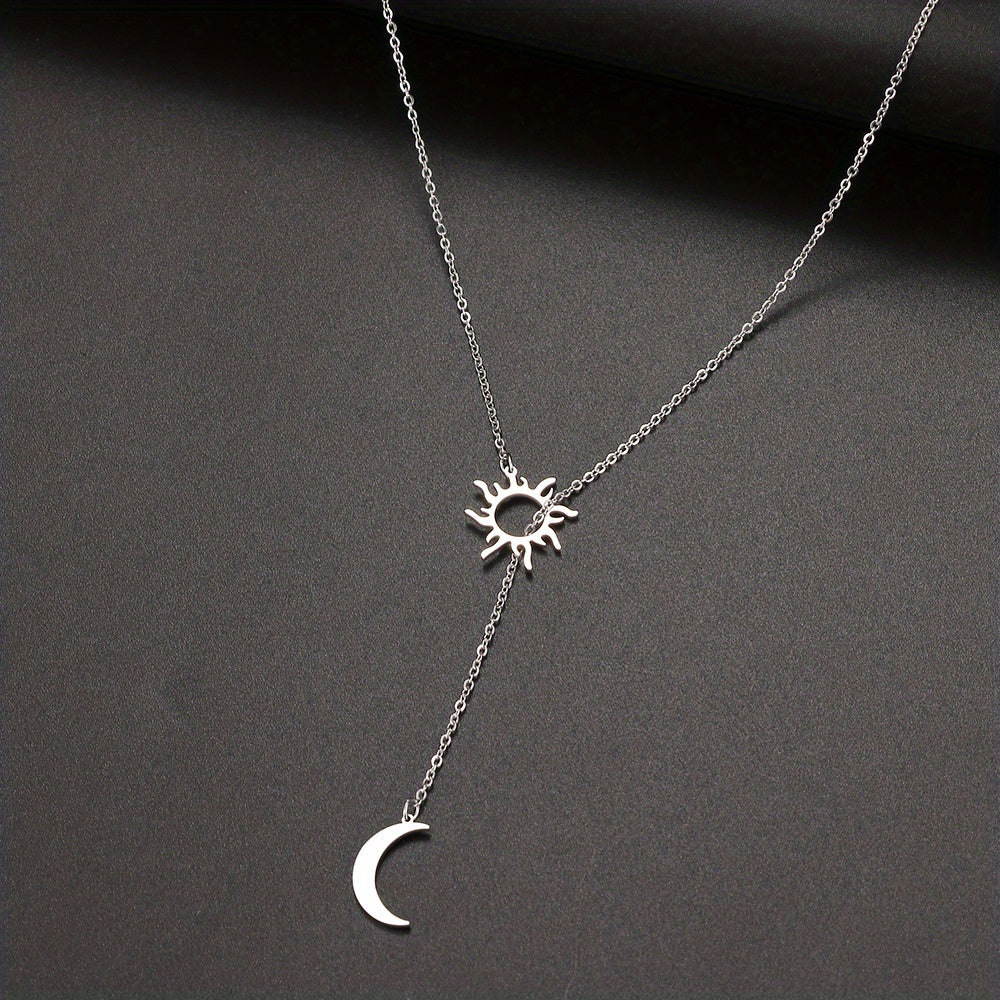 Stainless Steel Sun Totem & Moon Necklace For Women