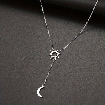 Stainless Steel Sun Totem & Moon Necklace For Women