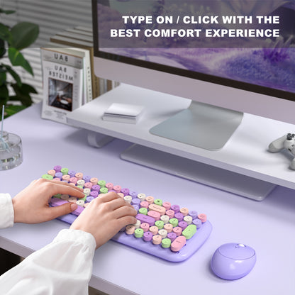 Wireless Retro Keyboard and Mouse Combo - 2.4GHz USB Rechargeable