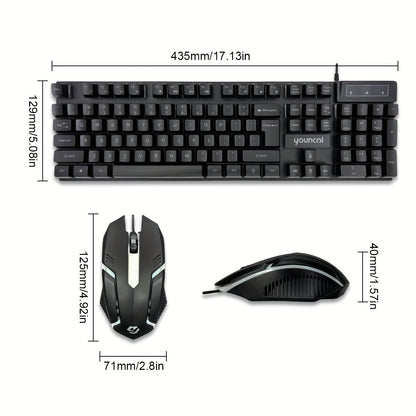 Rainbow Backlit Wired Gaming Keyboard and Mouse Set, 19-Key Rollover, Adjustable Brightness, 2 Lighting Modes, Ergonomic Design, Hotkeys, Media Keys, USB Powered, No Battery