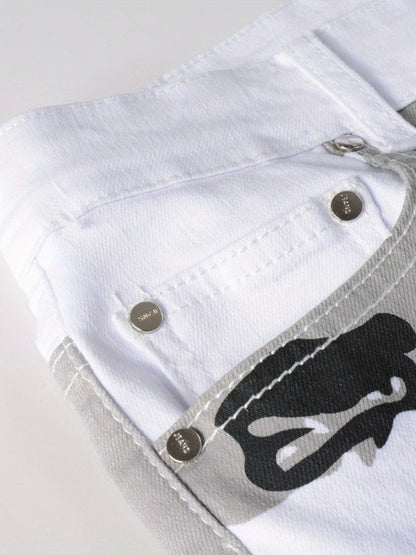 Camouflage Jeans, Casual Mid Stretch Breathable Straight Leg Slim Fit