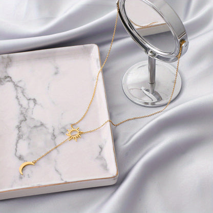 Stainless Steel Sun Totem & Moon Necklace For Women
