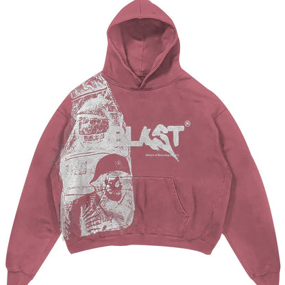 Y2K Style Hooded Pullover Sweatshirt with Kangaroo Pocket, Long Sleeve Polyester