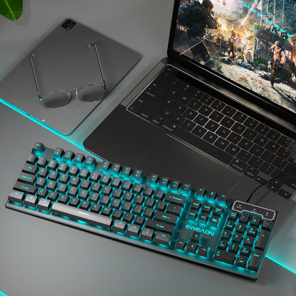 Silent Wired Gaming Keyboard, 104-Key Full Size Rainbow LED Backlit, Quiet Typing