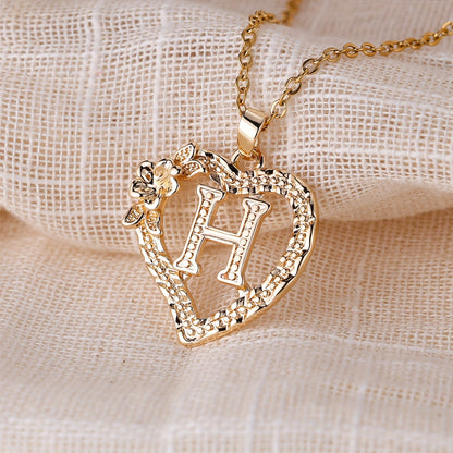 Palace Style Love Flower Letter Pendant Necklace - One 26 Letter Necklaces A-Z Capital Letter