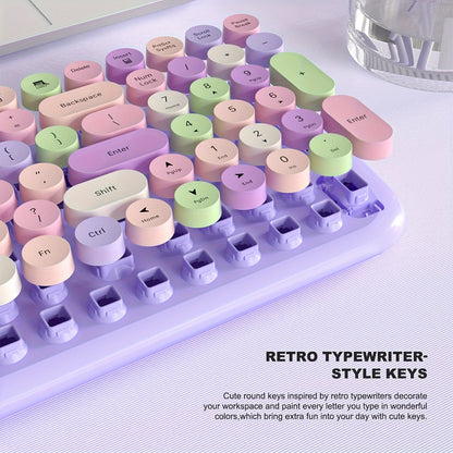 Wireless Retro Keyboard and Mouse Combo - 2.4GHz USB Rechargeable